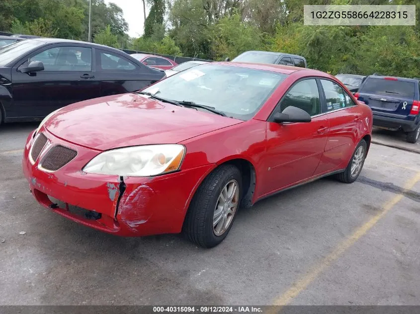 2006 Pontiac G6 VIN: 1G2ZG558664228315 Lot: 40315094