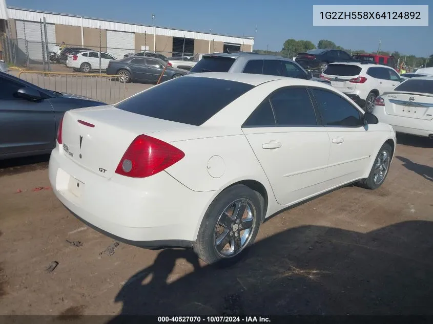 2006 Pontiac G6 Gt VIN: 1G2ZH558X64124892 Lot: 40527070