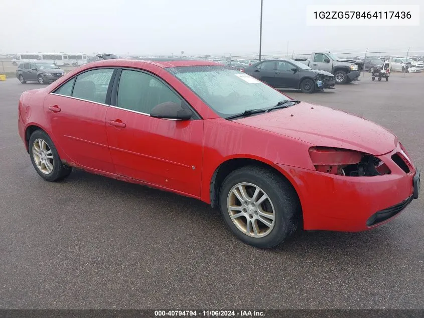 2006 Pontiac G6 VIN: 1G2ZG578464117436 Lot: 40794794