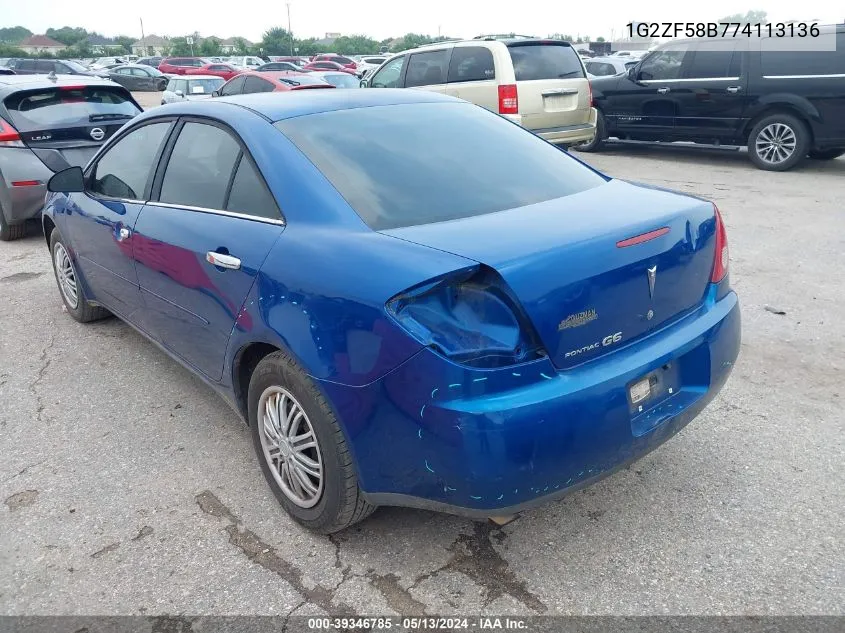 1G2ZF58B774113136 2007 Pontiac G6 Value Leader