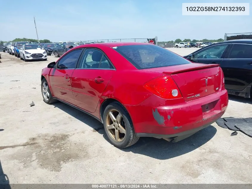 2007 Pontiac G6 VIN: 1G2ZG58N274132393 Lot: 40077121