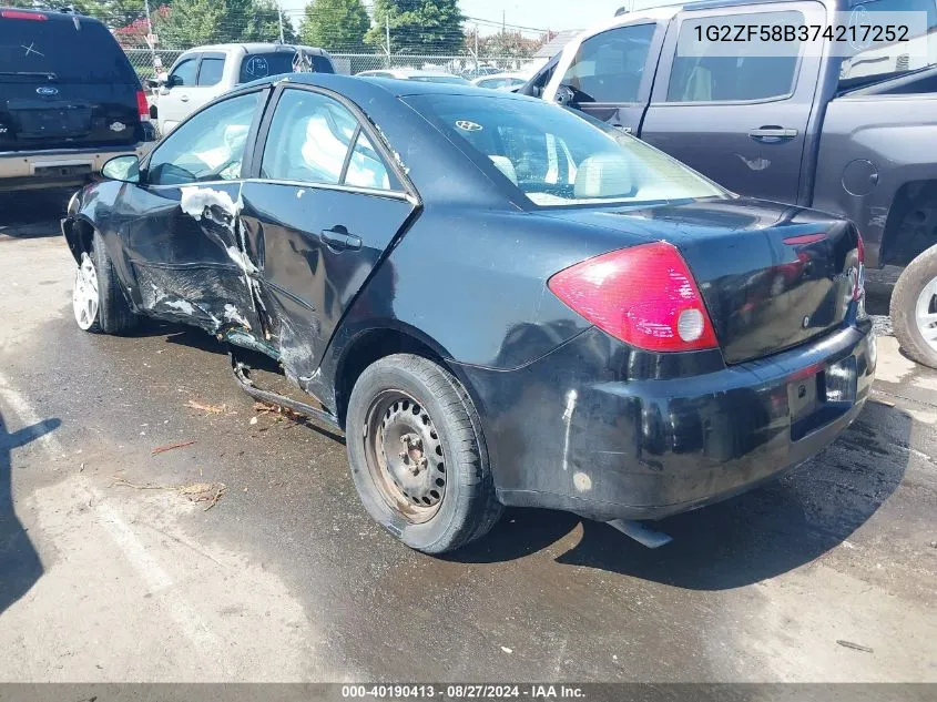 2007 Pontiac G6 Value Leader VIN: 1G2ZF58B374217252 Lot: 40190413