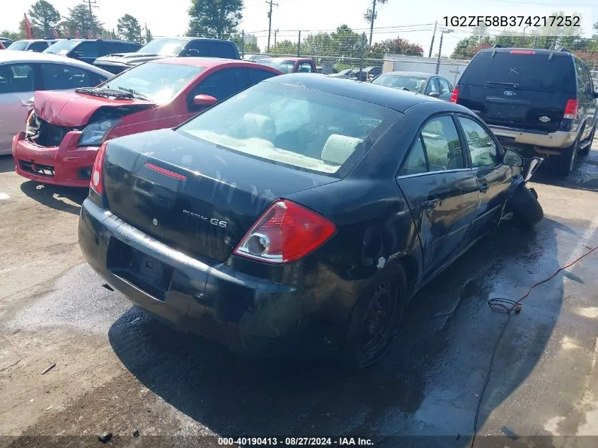 2007 Pontiac G6 Value Leader VIN: 1G2ZF58B374217252 Lot: 40190413