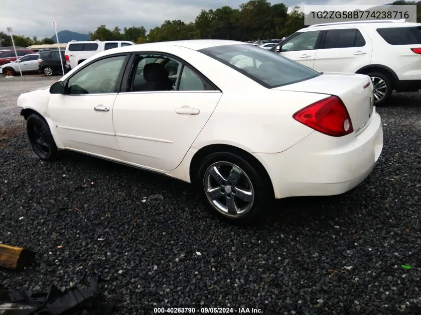 2007 Pontiac G6 Se VIN: 1G2ZG58B774238716 Lot: 40263790