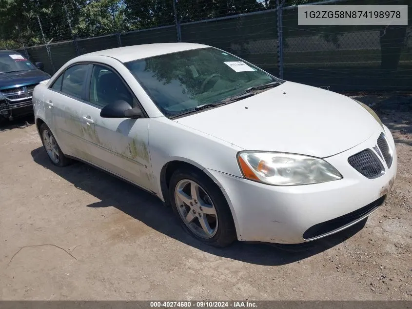 1G2ZG58N874198978 2007 Pontiac G6 Se