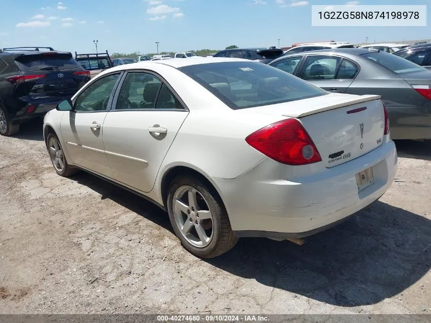 2007 Pontiac G6 Se VIN: 1G2ZG58N874198978 Lot: 40274680