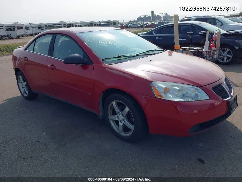 2007 Pontiac G6 VIN: 1G2ZG58N374257810 Lot: 40300104