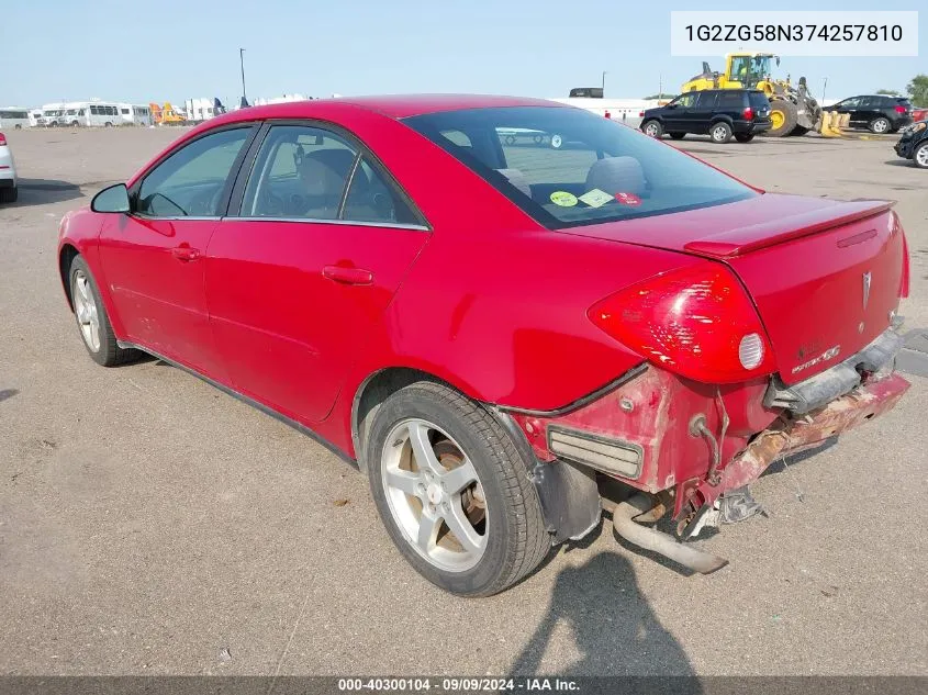 2007 Pontiac G6 VIN: 1G2ZG58N374257810 Lot: 40300104