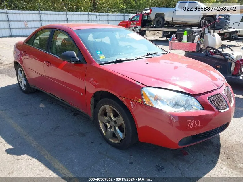 2007 Pontiac G6 VIN: 1G2ZG58B374263242 Lot: 40367852