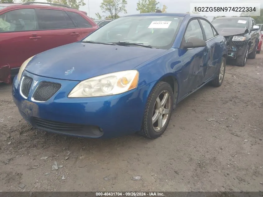 2007 Pontiac G6 Se VIN: 1G2ZG58N974222334 Lot: 40431704