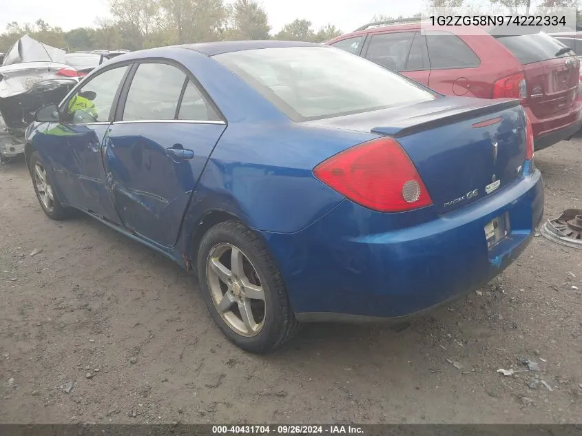 2007 Pontiac G6 Se VIN: 1G2ZG58N974222334 Lot: 40431704