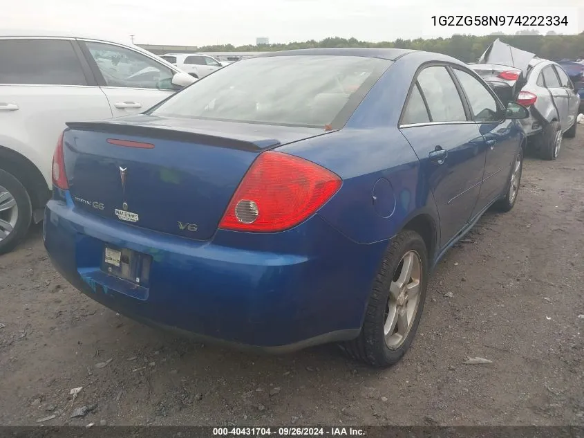 2007 Pontiac G6 Se VIN: 1G2ZG58N974222334 Lot: 40431704