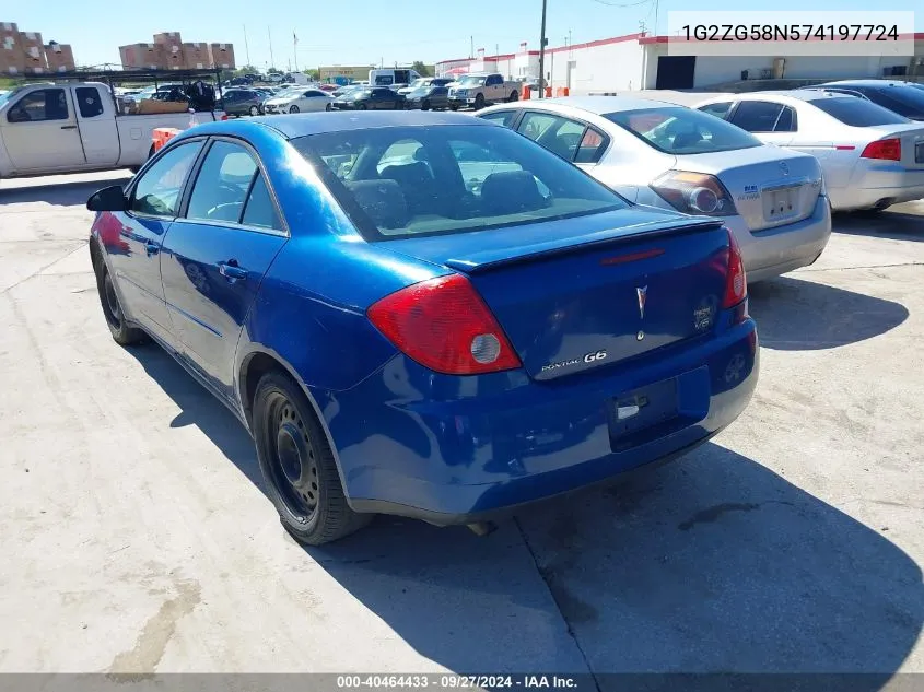 2007 Pontiac G6 VIN: 1G2ZG58N574197724 Lot: 40464433