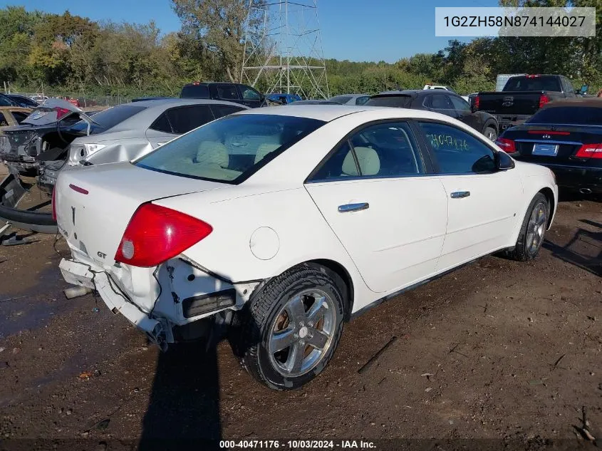 2007 Pontiac G6 Gt VIN: 1G2ZH58N874144027 Lot: 40471176