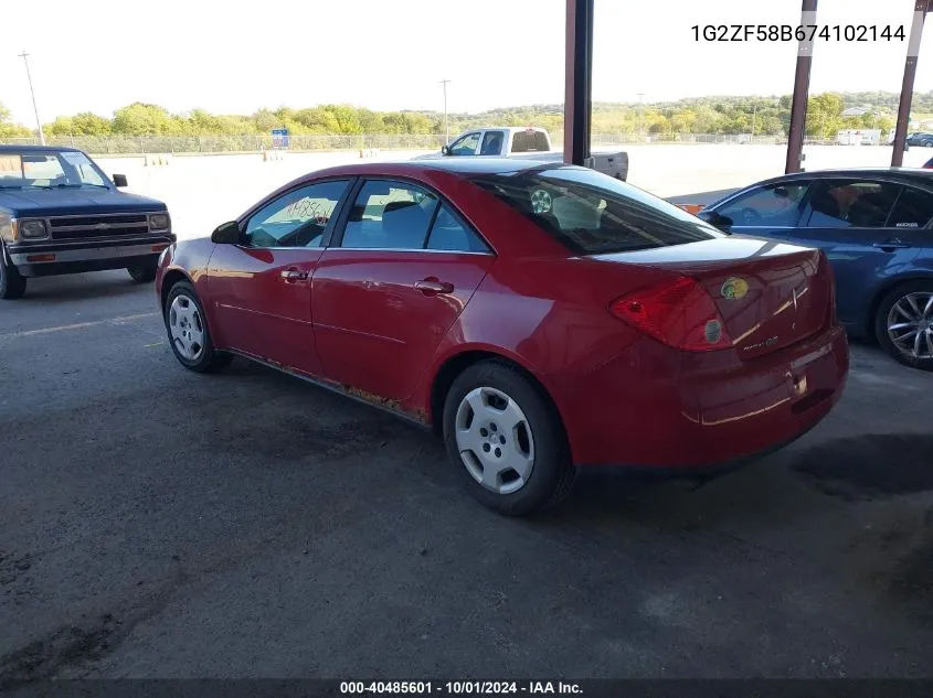 2007 Pontiac G6 Value Leader VIN: 1G2ZF58B674102144 Lot: 40485601