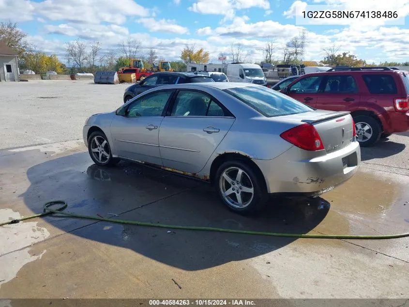 2007 Pontiac G6 VIN: 1G2ZG58N674138486 Lot: 40584263