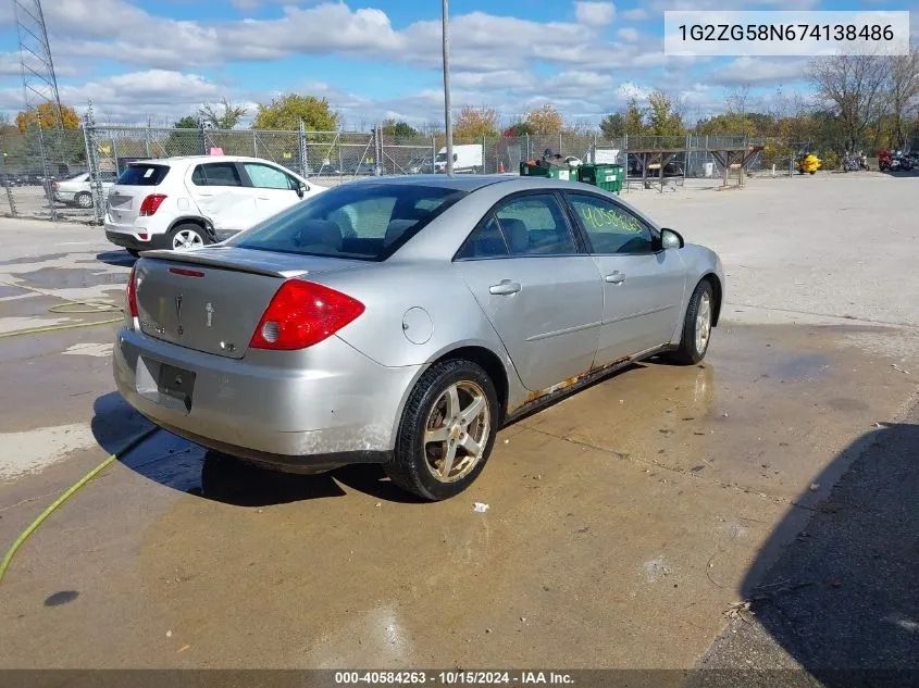 2007 Pontiac G6 VIN: 1G2ZG58N674138486 Lot: 40584263