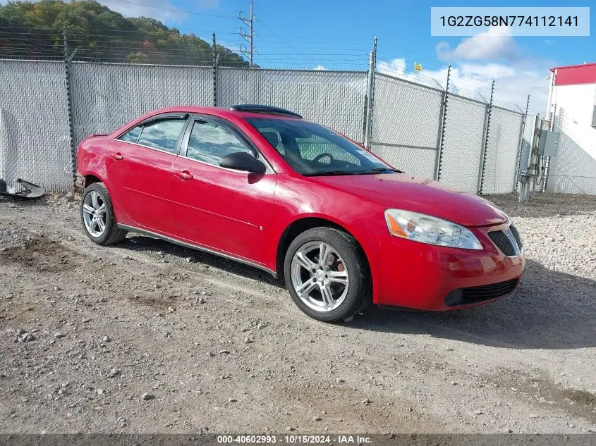 2007 Pontiac G6 VIN: 1G2ZG58N774112141 Lot: 40602993