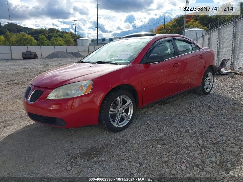 2007 Pontiac G6 VIN: 1G2ZG58N774112141 Lot: 40602993