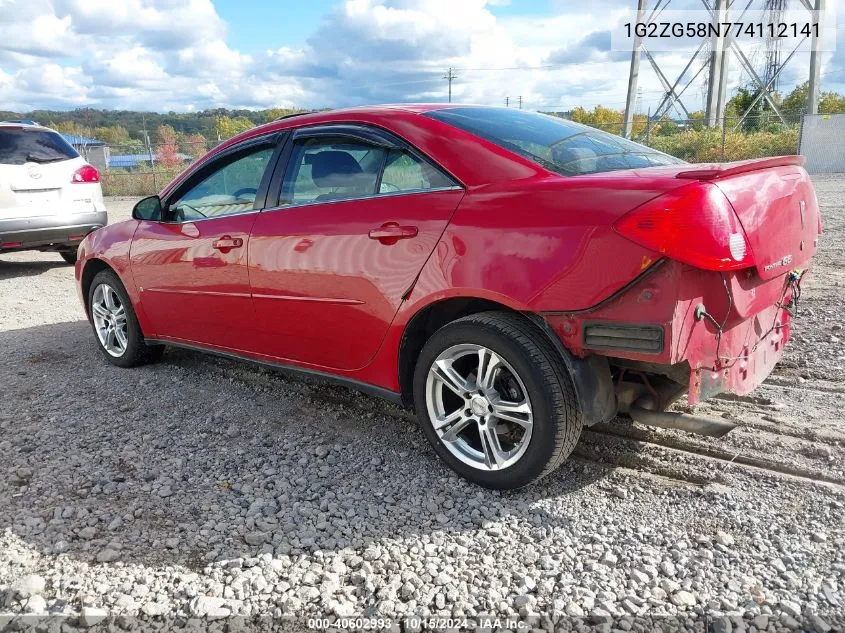 2007 Pontiac G6 VIN: 1G2ZG58N774112141 Lot: 40602993