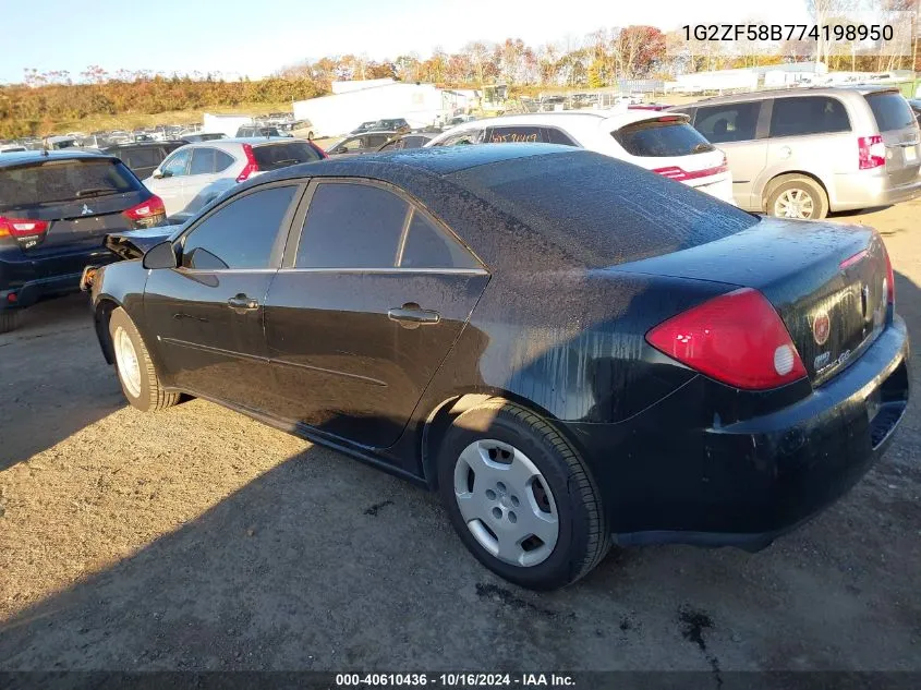 2007 Pontiac G6 Value Leader VIN: 1G2ZF58B774198950 Lot: 40610436