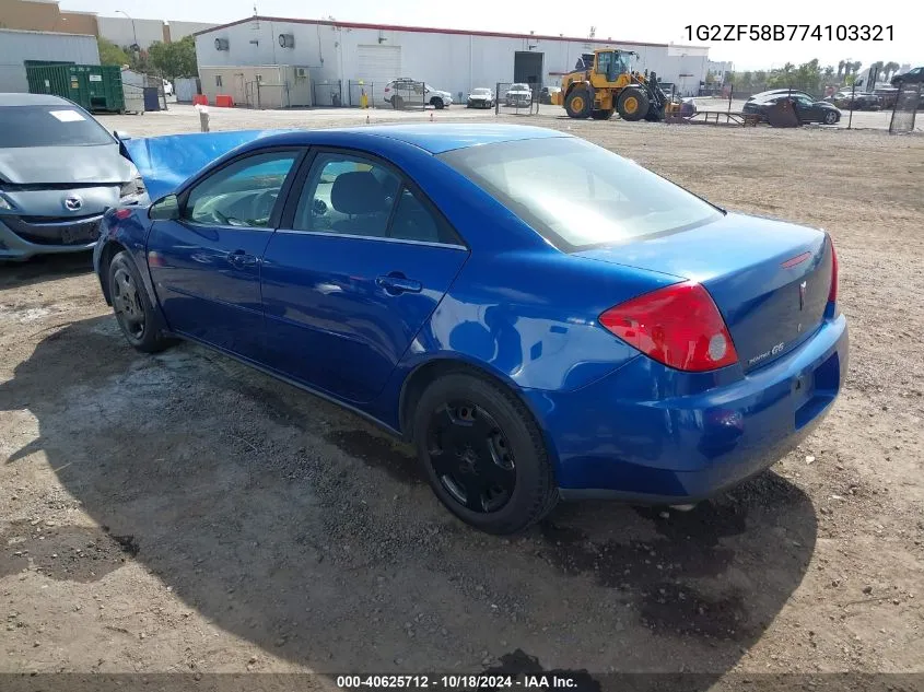 2007 Pontiac G6 Value Leader VIN: 1G2ZF58B774103321 Lot: 40625712