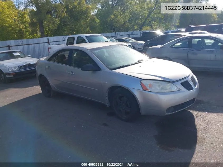 2007 Pontiac G6 VIN: 1G2ZG58B374214445 Lot: 40633382