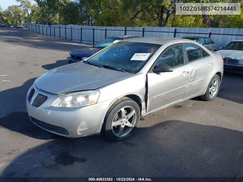 2007 Pontiac G6 VIN: 1G2ZG58B374214445 Lot: 40633382