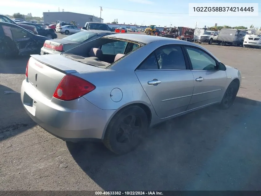 2007 Pontiac G6 VIN: 1G2ZG58B374214445 Lot: 40633382