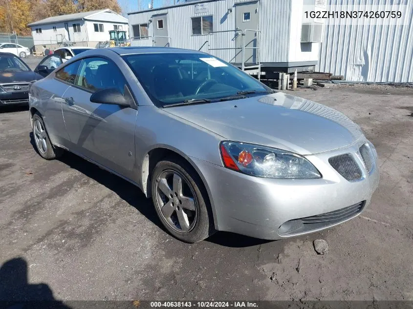 2007 Pontiac G6 Gt VIN: 1G2ZH18N374260759 Lot: 40638143