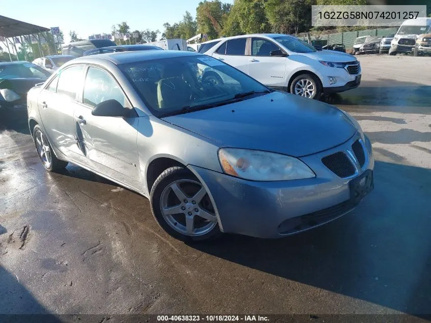 2007 Pontiac G6 VIN: 1G2ZG58N074201257 Lot: 40638323