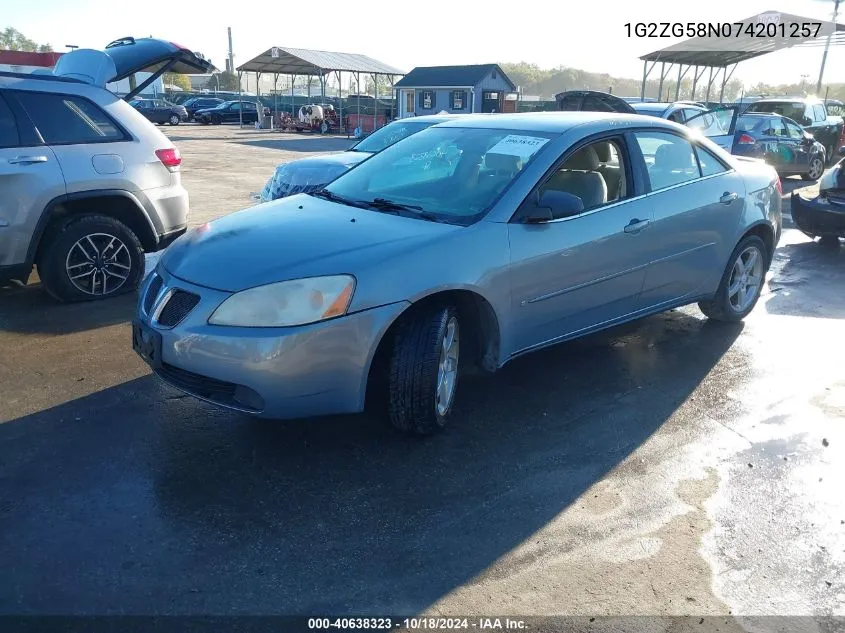 2007 Pontiac G6 VIN: 1G2ZG58N074201257 Lot: 40638323