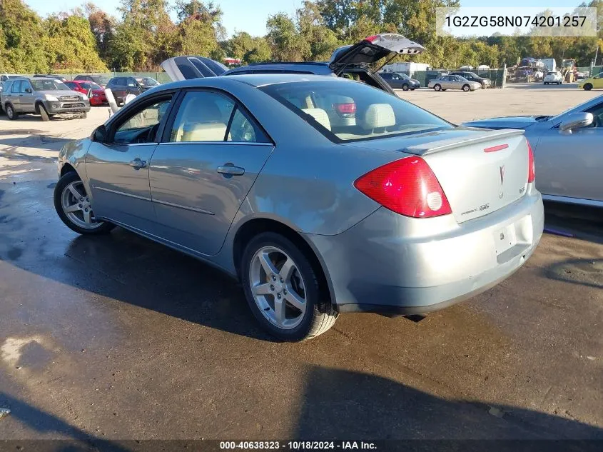 2007 Pontiac G6 VIN: 1G2ZG58N074201257 Lot: 40638323