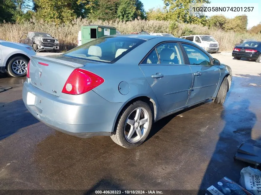 2007 Pontiac G6 VIN: 1G2ZG58N074201257 Lot: 40638323