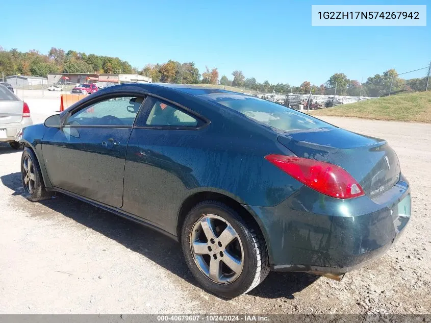 2007 Pontiac G6 Gt VIN: 1G2ZH17N574267942 Lot: 40679607