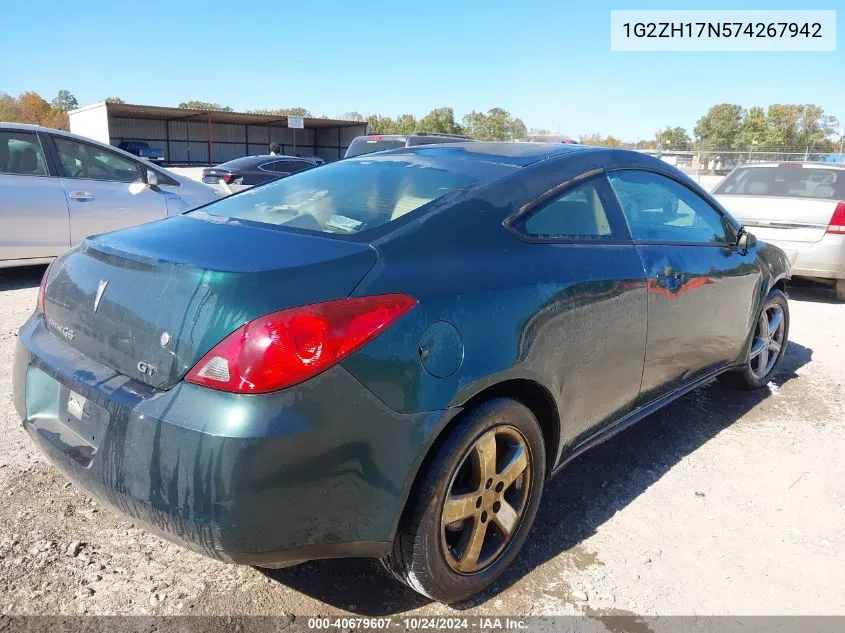 2007 Pontiac G6 Gt VIN: 1G2ZH17N574267942 Lot: 40679607