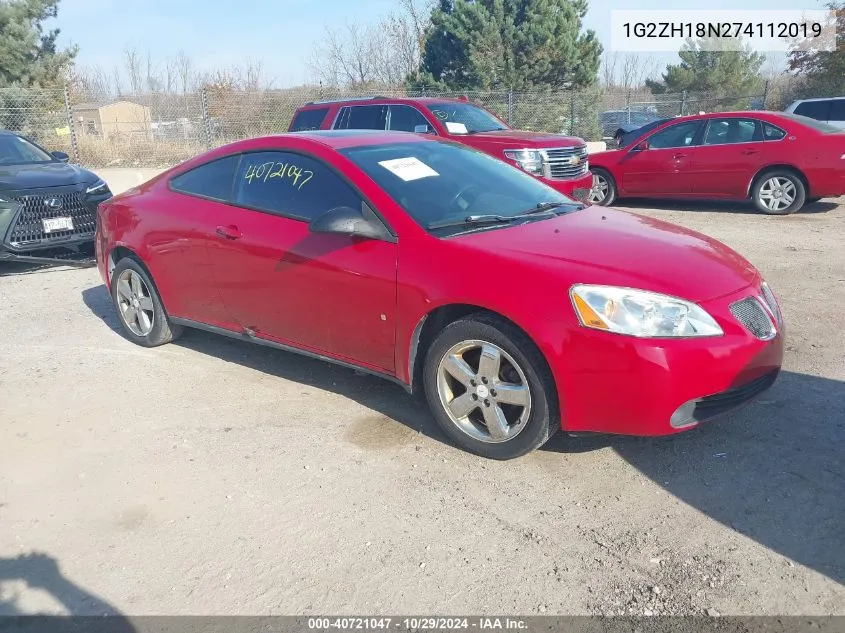 2007 Pontiac G6 Gt VIN: 1G2ZH18N274112019 Lot: 40721047