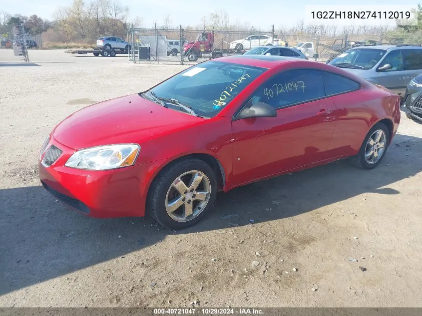 2007 Pontiac G6 Gt VIN: 1G2ZH18N274112019 Lot: 40721047