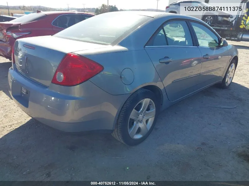 2007 Pontiac G6 VIN: 1G2ZG58B874111375 Lot: 40752612