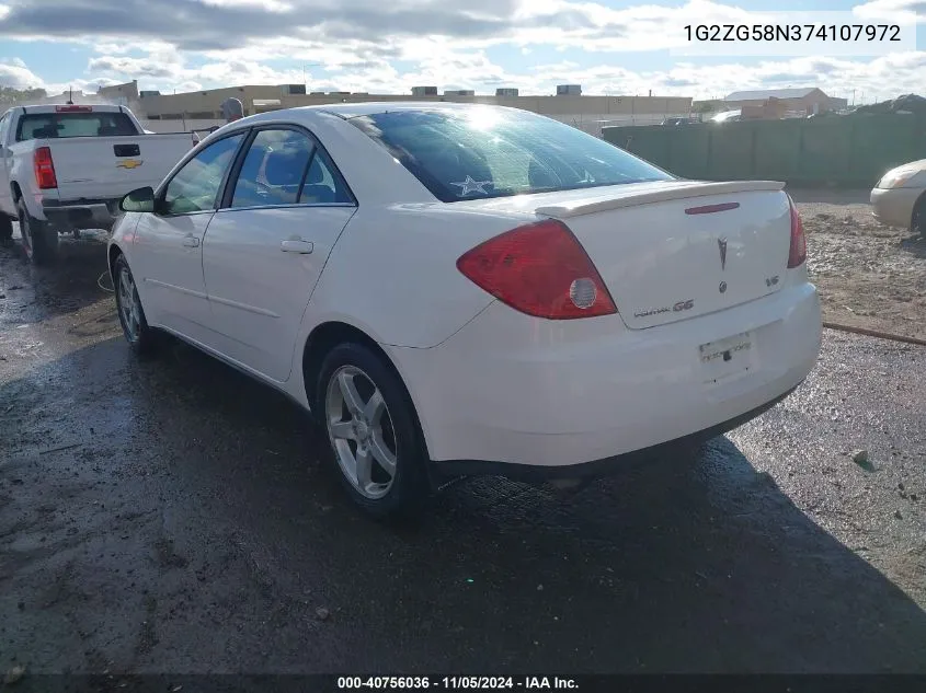 2007 Pontiac G6 VIN: 1G2ZG58N374107972 Lot: 40756036