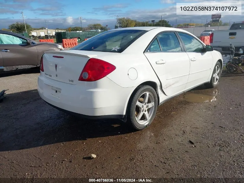 2007 Pontiac G6 VIN: 1G2ZG58N374107972 Lot: 40756036