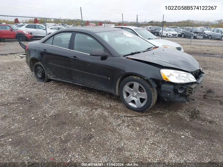 2007 Pontiac G6 VIN: 1G2ZG58B574122267 Lot: 40766761