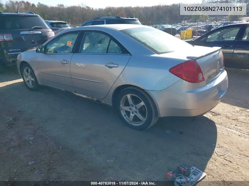 2007 Pontiac G6 VIN: 1G2ZG58N274101113 Lot: 40783018