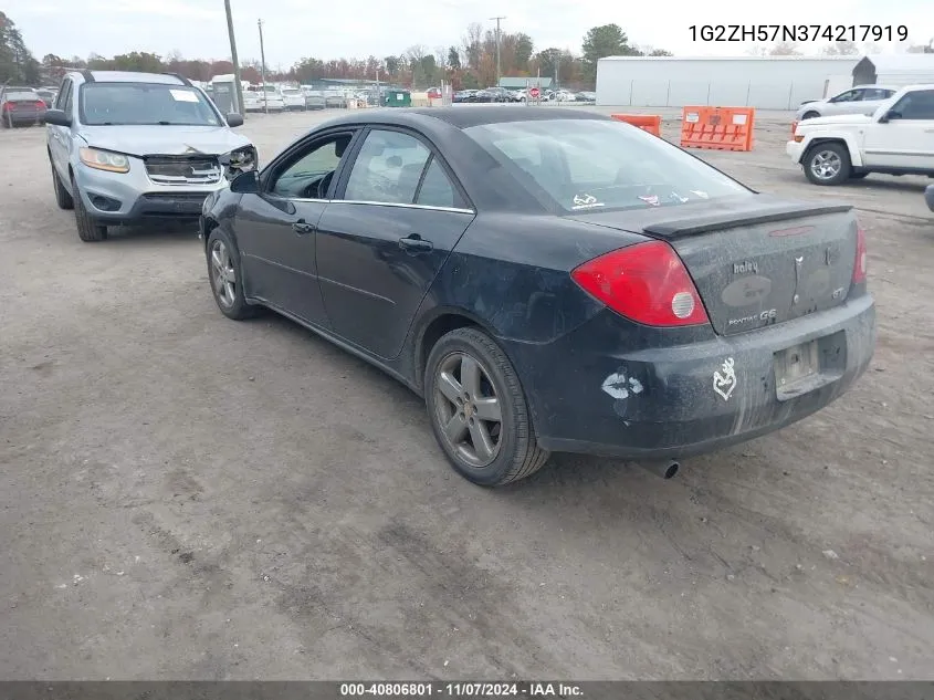 2007 Pontiac G6 Gt VIN: 1G2ZH57N374217919 Lot: 40806801