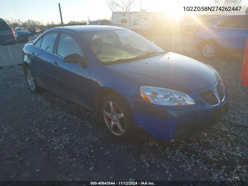 2007 Pontiac G6 Se VIN: 1G2ZG58N274262447 Lot: 40843044