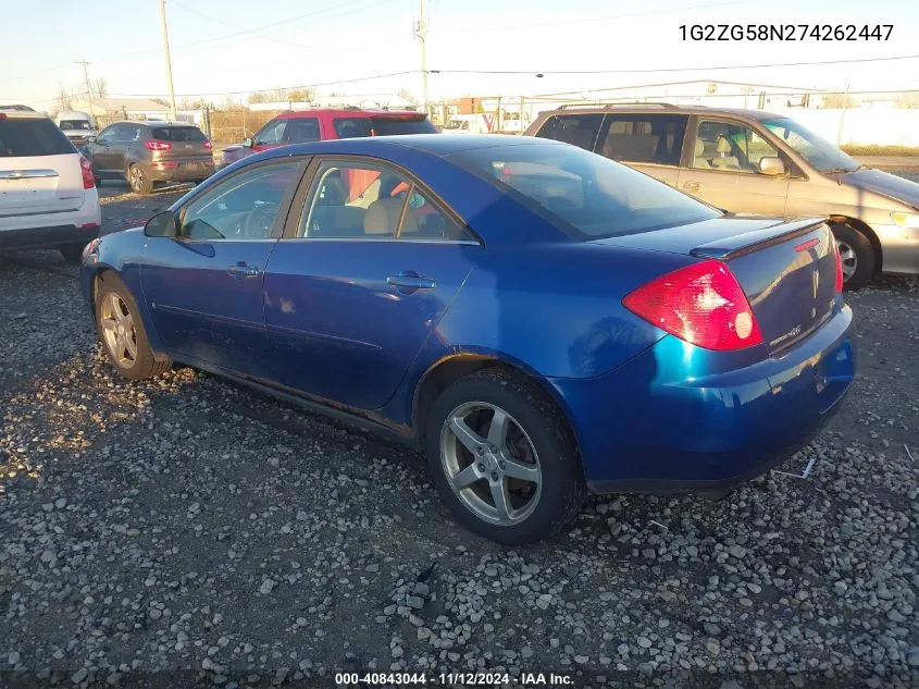 2007 Pontiac G6 Se VIN: 1G2ZG58N274262447 Lot: 40843044