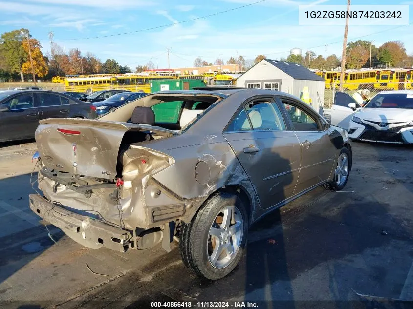 2007 Pontiac G6 VIN: 1G2ZG58N874203242 Lot: 40856418