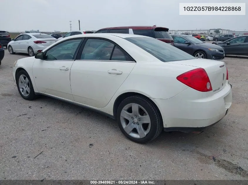 2008 Pontiac G6 VIN: 1G2ZG57B984228868 Lot: 39489621