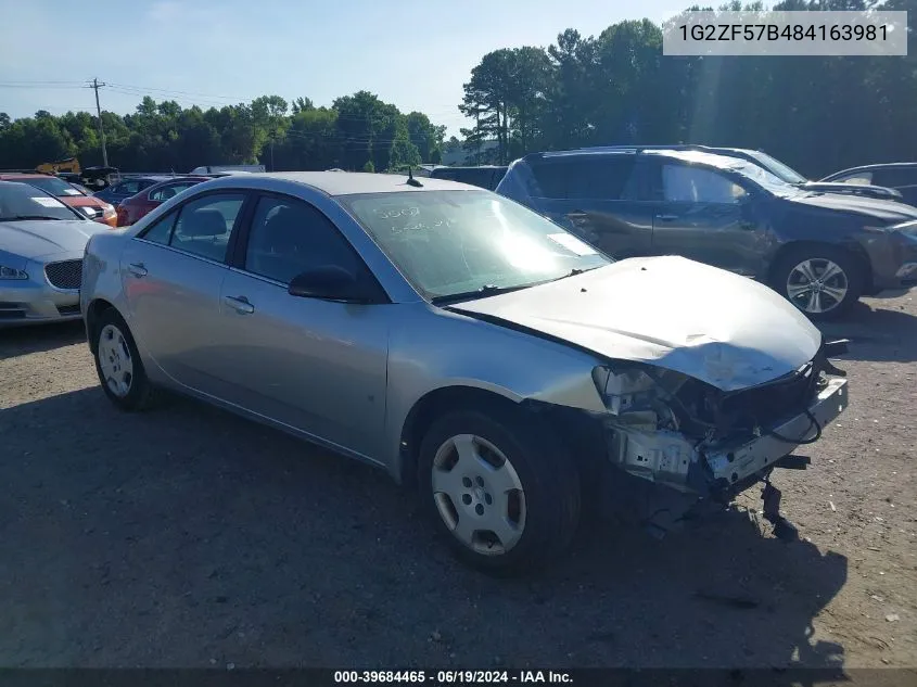 2008 Pontiac G6 Value Leader VIN: 1G2ZF57B484163981 Lot: 39684465