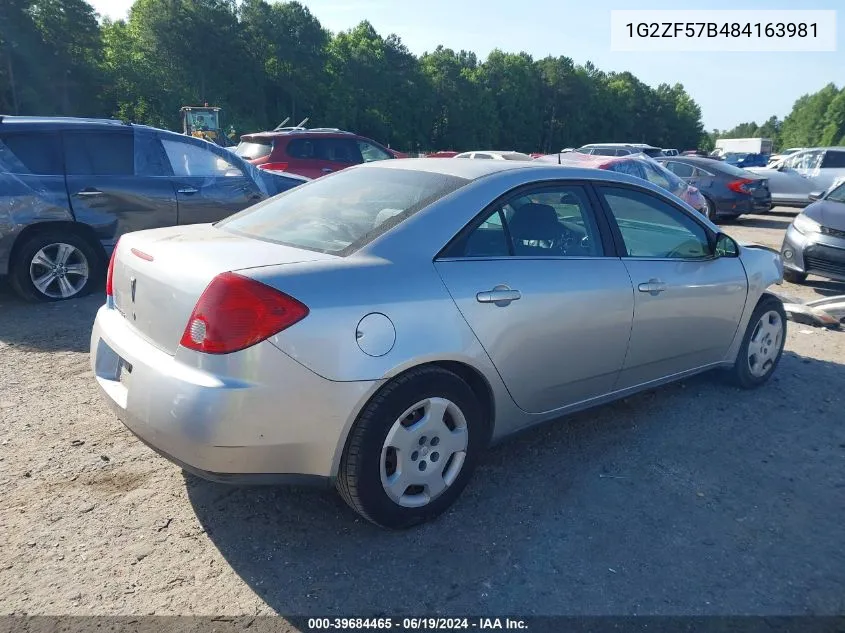 2008 Pontiac G6 Value Leader VIN: 1G2ZF57B484163981 Lot: 39684465